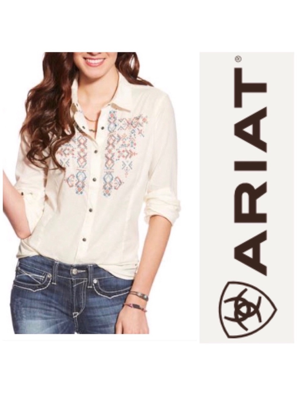 Ariat Embroidered Long Sleeve Button Up Shirt Size XL